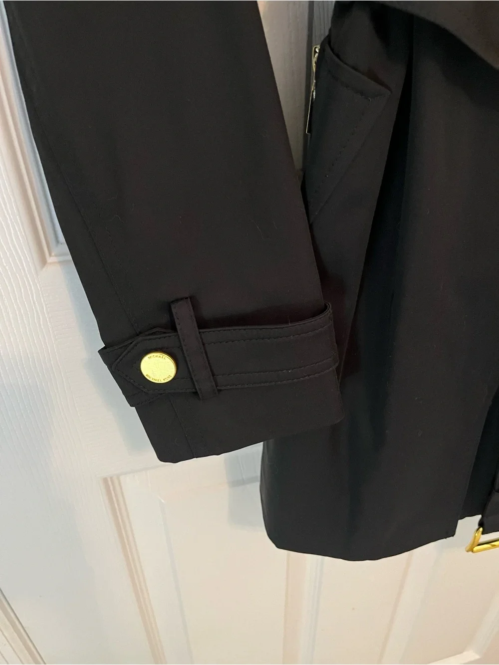 NWT Michael Michael Kors Black Belted Moto Trench Coat Gold Hardware Size S